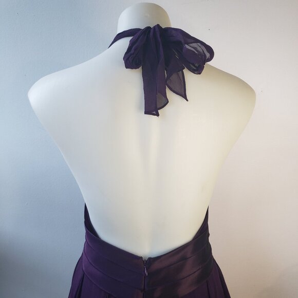 Deep Purple BCBG Fun Formal Mini Halter Dress w Pleats, Sheer Ruffle Fabric - Picture 6 of 15